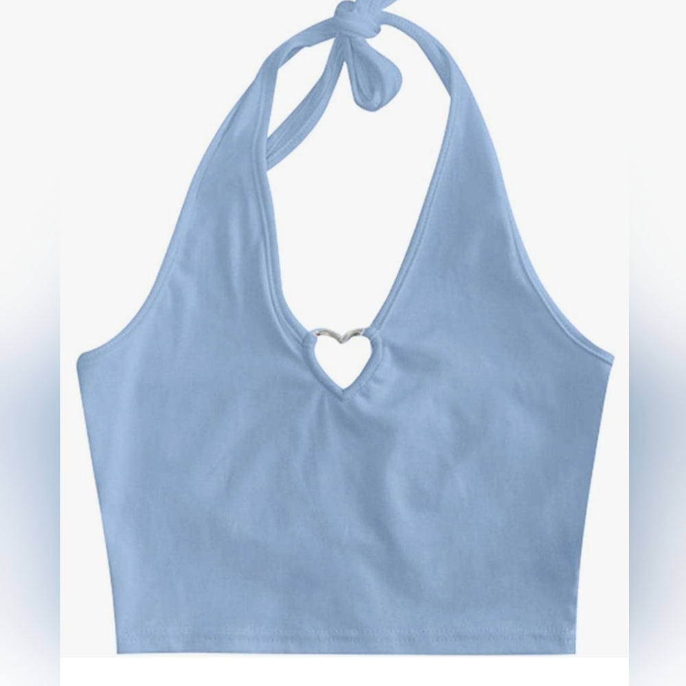 Y2K Cute Vintage Stretchy Baby Blue Halter Top Size 2